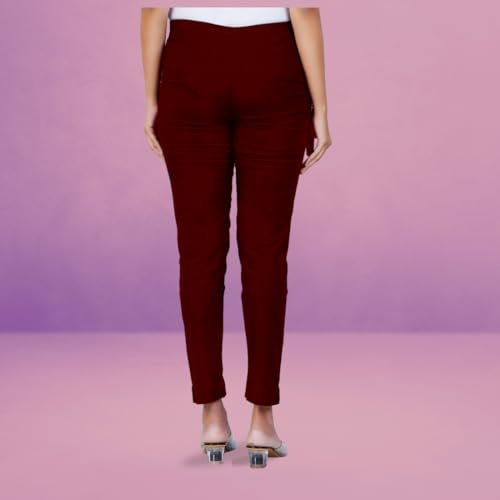 Image of Happy Bunny Cotton Blend Lycra Kurti Pants for Women, Soft 30% Stretch Full Length Trousers with Elastic Waist & Zip Pocket, Ideal for Office, Work, Casual, Home Wear Breathable Slim Fit