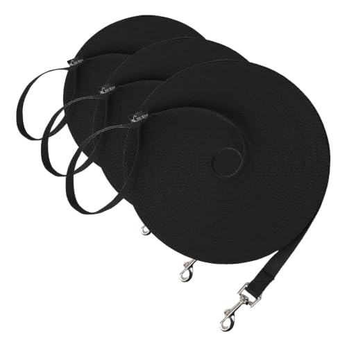 Image of Hi Kiss Dog /Puppy Obedience Recall Training Agility Lead - 15ft 20ft 30ft 50ft 100ft Training Leash - Great for Play, Camping, or Backyard - Black 20ft (Pack of 3)