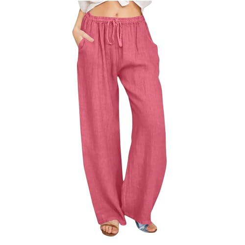 NZYIHAO Pantalones de lino largos para mujer, pantalones de chándal informales, pantalones de muselina, pantalones de yoga ligeros, pantalones de verano, pantalones de lino, pantalones de tela,