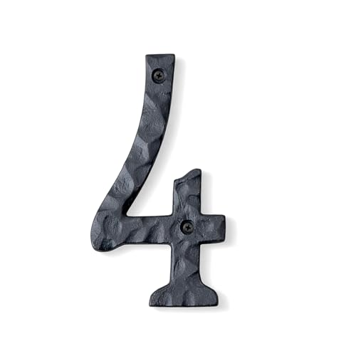 Image of NACH House Numbers for Outside, 5.5 inch Black Address Numbers for House - Number 4 - Rustic Numbers for Outside with Mounting Hardware