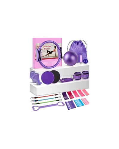 Spopal 22Pcs Pilates Kit for Women, [New] Ankle Resistance Bands with Cuffs