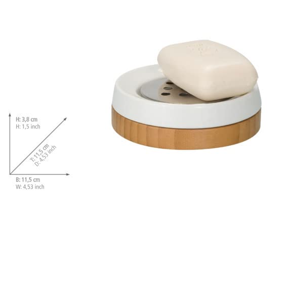 Wenko 17677100 Soap dish Bamboo, Ceramic, 11.5 x 3.8 x 11.5 cm, White, White/Brown, 12.1 x 3.7 cm - Image 3
