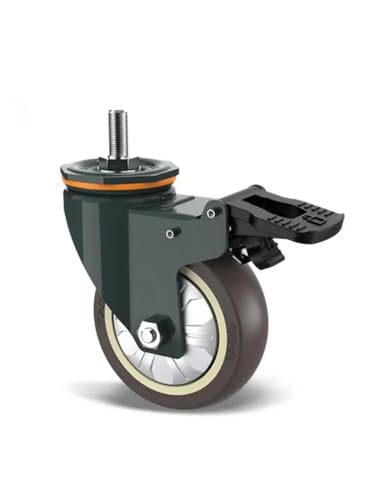 1 Piece 3 inch M10/M12/M14/M16/M20 Screw Universal Wheel with Brake Rubber Shaft Caster Pulley Silent Machine Single Load 110KG(M16- with Brakes)