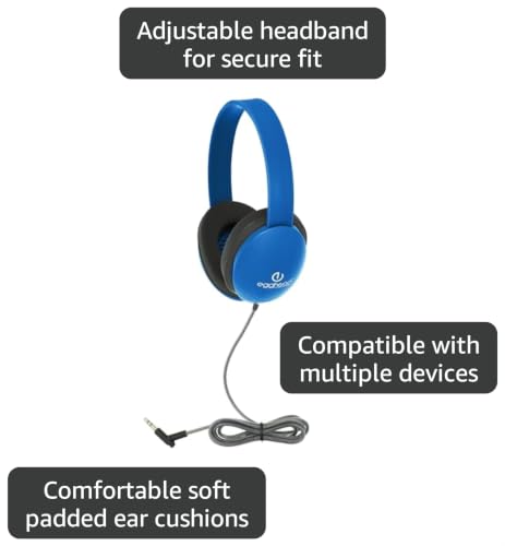 Image of Egghead Heavy-Duty Kids Headphone with Tri-Shield Chew-Resistant Cord, Adjustable Headband, Padded Ear Cushions, and Storage Bag