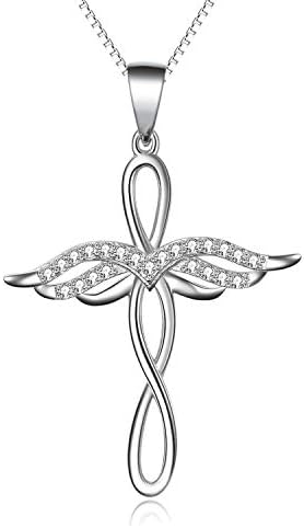 925 Sterling Silver Cross Necklaces for Women,Angel Wing Infinity Love Knot Heart Pendant Necklace Chain Jewellery Gifts For Women Girls Mum Daughter