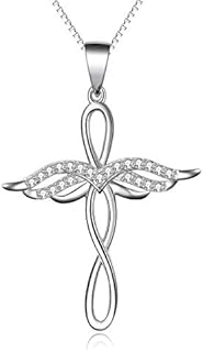 925 Sterling Silver Cross Necklaces for Women,Angel Wing Infinity Love Knot Heart Pendant Necklace Chain Jewellery Gifts For Women Girls Mum Daughter