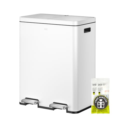 Caneca de basura dual EKO Edison 60L acero inoxidable blanca