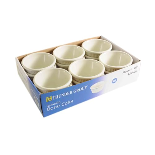 FSE ML509B1R Ramekin, 2 oz. Capacity, 2-7/8" Dia., Round, Fluted, Break-Resistant, Dishwasher Safe, BPA Free, Melamine, Bone, NSF, Pack of 12
