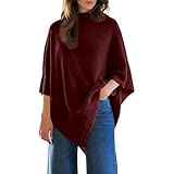 Poncho da donna in maglia a costine, poncho in lana merino, mantello asimmetrico, casual, lavorato a maglia, maglione senza cuciture, con sensazione di cashmere, per inverno, primavera, autunno, O