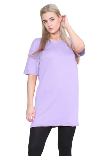 janisramone® Womens Short Sleeve Tunic T Shirts, Round Neck Oversized T Shirts for Women UK, Soft Comfortable Pj Dress, Perfect Summer Longline Ladies Tops Lilac