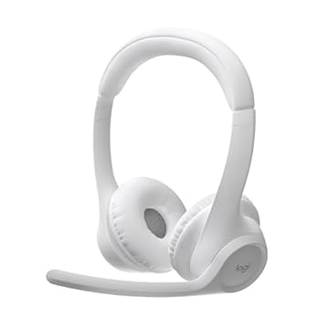Headset Sem Fio Logitech Zone 300 Com Microfone Flip-to-Mute com Cancelamento de Ruído, Conexão Bluetooth, Bateria Recarregável via USB-C e Almofadas Confortáveis - Branco