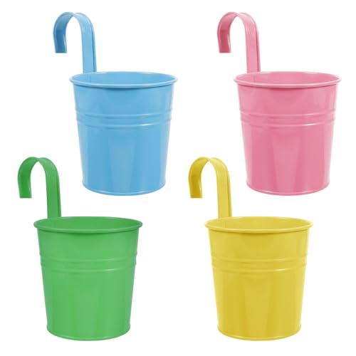 Puedno Lot de 4 pots de fleurs suspendus en métal avec trou de drainage - Avec crochets amovibles...