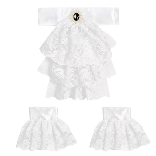 HTTDSLF Jabot aus Spitze, mit 2 Manschetten, conjunto de Jabot e punhos de renda, weiß, Accessoire, Kostüm, Karneval, Halloween, Mottoparty