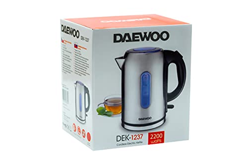 DAEWOO DEK-1237 Elektrischer Wasserkocher aus Edelstahl | 1.7L 2200W Wasserkocher | Schnurlose 360 Grad drehbare Basis… – Bild 3