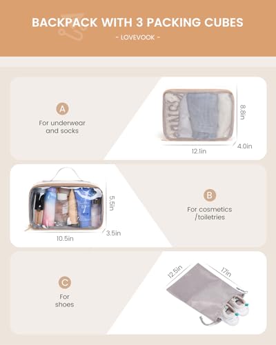 LOVEVOOK Handgepäck Reiserucksack 4 Stück, 40L Rucksack Damen Groß Flugzeug mit Nass- und Trockenfach 45x36x20, 17.3 Zoll Laptop Travel Backpack Kofferrucksack Carry On Luggage für Trip Reise