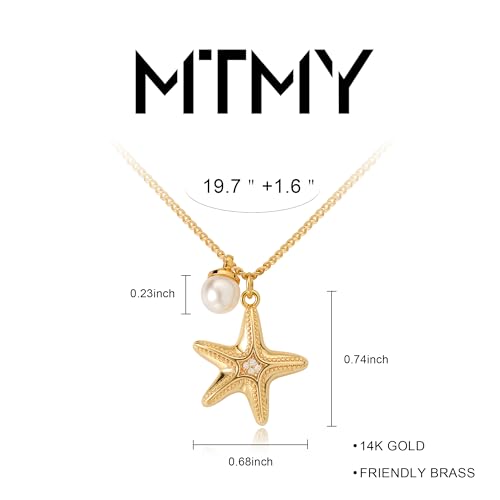 MTMY Gold Starfish Necklace 14K Gold Plated Shell Conch Ocean Pendant Necklace for Women Beach Summer Jewelry4