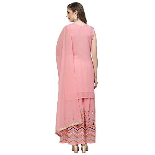 Image of Women's Georgette Embroidered Kurti And Skirt with Dupatta Sets.