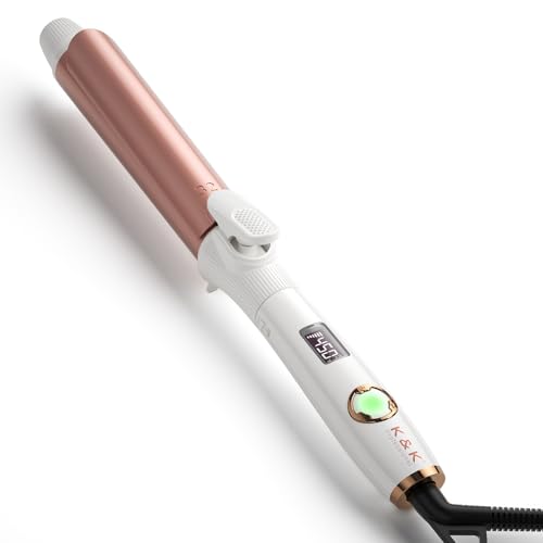 K&K Long Barrel Styler, 1 1/4 Inch Curling Iron with Clipped, Professional Ceramic Coating Hair Curler Wand, Dual MCH Heater up to 450F, Worldwide Voltage Curling Tongs for Traveling
