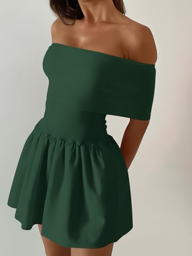 Image of Atizon Women's Summer Off The Shoulder Mini Dress Casual Short Sleeve Trendy Cocktail Party A Line Dresses