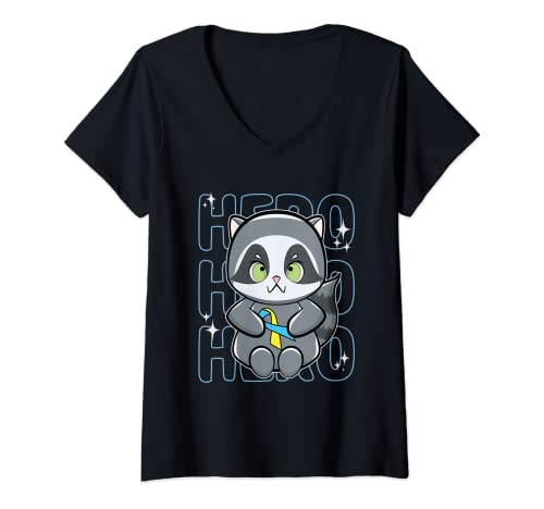 Womens Cute Racoon With Ribbon Down Syndrome Awareness V-Neck T-Shirt
