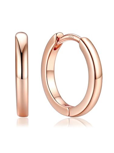PROSTEEL Huggie Hoop Earrings for Women, Hypoallergenic 925 Sterling Silver Post Lightweight Small Sleeper Cartilage Earrings Tiny Hoops 12mm Rose Gold (With Gift Box)