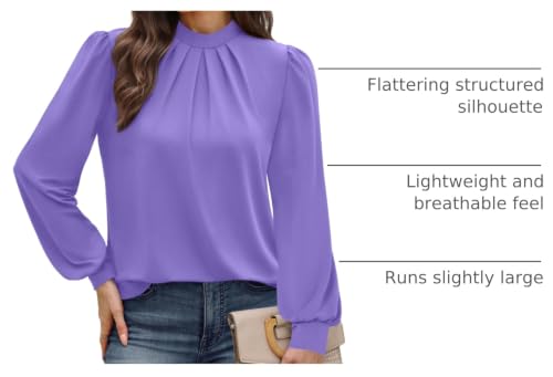 Image of WIHOLL Long Sleeve Shirts for Women Mock Neck Tops Pleated Front Blouses Dressy Casual Spring Fall Clothes 2026 Fashion