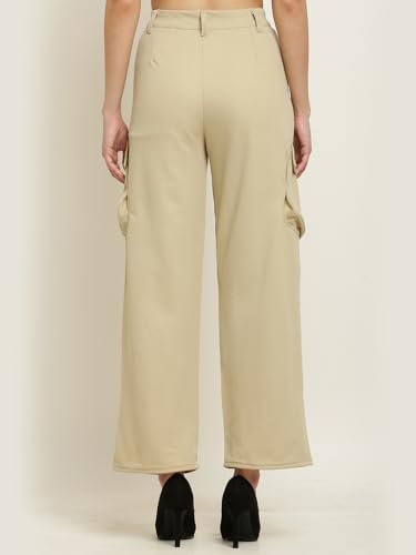Image of Fashion Women's Casual Cargo Pants Flared High Waist Relaxed Fit Stretchable Parallel Trousers