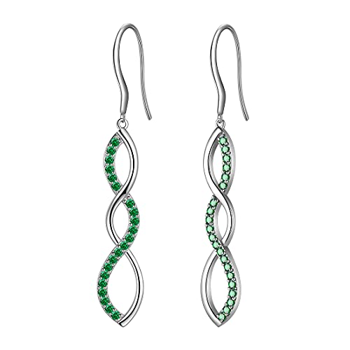 Aurora Tears Infinity Symbol Ohrstecker Elegante Damen 925 Sterling Silber Grün Tropfen Haken Ohrringe mit CZ Schmuck für Frauen DE0062G