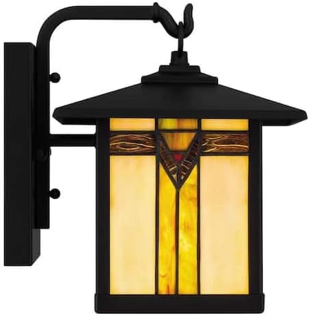 Ceybo Exterior Lantern Wall Sconce, Matte Black, Tiffany Stained Glass Lamp — Weather Resistant Porch Light