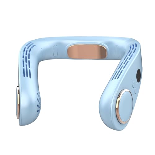 DDKJ Ventilador de Cuello Aire Acondicionado,Aire para el Cuello 5 Velocidad,Ventilador Collar 3 Niveles de Frío,Pantalla LED,5500mAh,Ventoinha Portatil para Hombres/Mujeres/Niños-Azul Claro