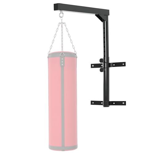 HOMCOM Soporte de Pared para Saco de Boxeo Regulable Soporte de Pared para Saco de Boxeo con Gancho Bolsa Pesada MMA Tubo Robusto de Acero Carga Máx. 100 kg Negro