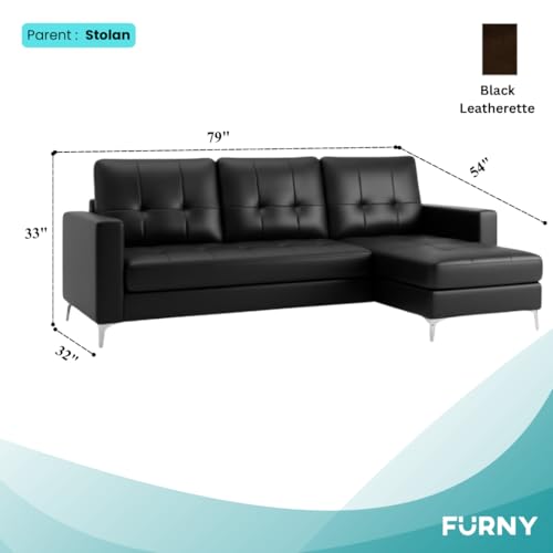 Image of CASASTYLE Madison 4 Seater Leatherette RHS L Shape Sofa Set (Black) Premium Finish | Ideal for Living Rooms