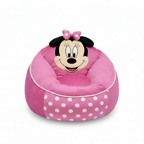 Disney Minnie Mouse Kids Foam Filled Bean Bag Chair Soft Plush Character Lounge Seat for Bedroom or Playroom