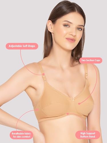 Image of Groversons Paris Beauty Women's Non-Padded Wire-Free Full Coverage Cotton Bra | Adjustable Straps | Hook & Eye Closure | Soft Everyday Bra