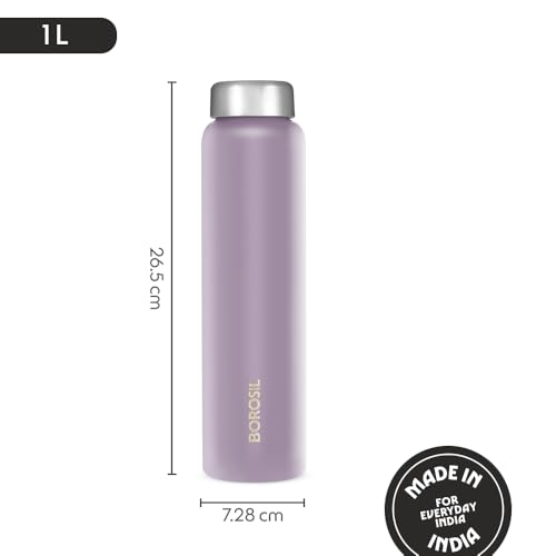 Image of Borosil 1L Apex 3pc Stainless Steel Made in India Water Bottle Set | Leak-Proof, Odour-Free, Powder Coated Bottles | Fridge Safe | Blue, Yellow, Lavender | 1 Year Warranty