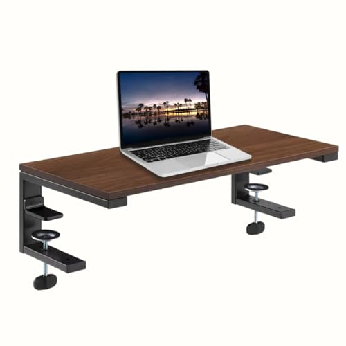 Ergonomic Clamp on Computer Monitor Laptop Riser Stand with Drawer, 21.6 x 9.8 inch - Dark Brown