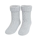 Heat Logic Cable Chenille Sherpa Trim Cabin Sock, Ultra Soft Winter Women Socks-Grey