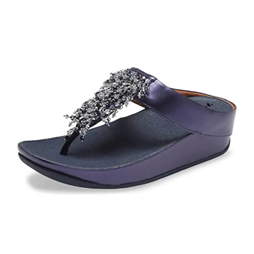 FYS Women Toe Post Slide Sandals Platform Flip Flops Comfortable Beaded Thong Strap Slip On Mules Summer Holiday Walking Slipper Shoes Size 4-15 US