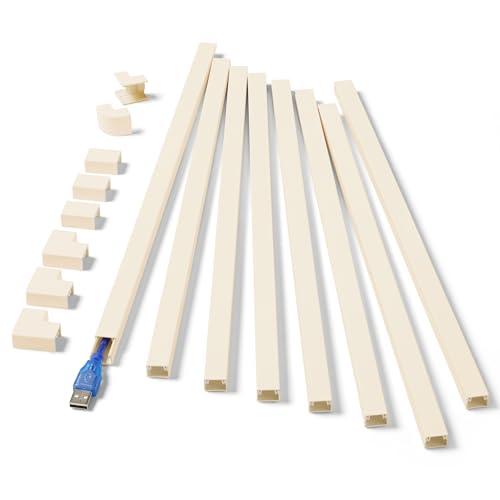 One-Cord Hider Kit, 126in (8 x L15.7in) Cable Covers for Wires on Wall, Mini Wire Hider for Wall Mounted TV, Beige Cable Raceway, Paintable Cord Cover Cable Management for Home Office, W0.6in x H0.4in
