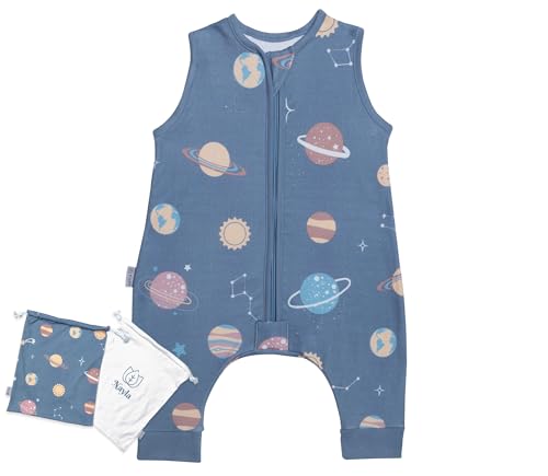 Saco De Dormir Bebé Con Piernas 1 TOG Algodón 100% Orgánico Unisex Para Primavera Otoño Cremallera Con Protector Antirozaduras Transpirable Fácil De Poner Talla 24 meses (80cm) Color Azul Planetas