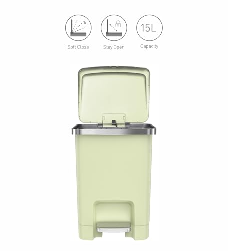 Image of Obsessions EKO 15L Plastic Step Bin with Pedal, Waste Storage Trash Can Ideal for Home, Kitchen and Office, Green
