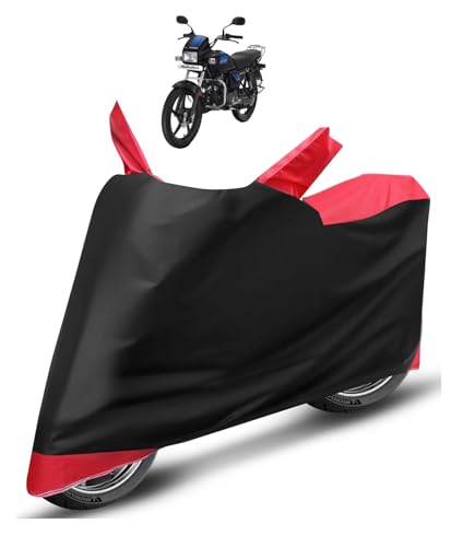 Image of Auto Hub Bike Cover Compatible with Splendor Plus with Mirror Pocket, Dustproof, Heat Resistant, Triple Stitched, Splendor Plus Bike Cover- Black, Red