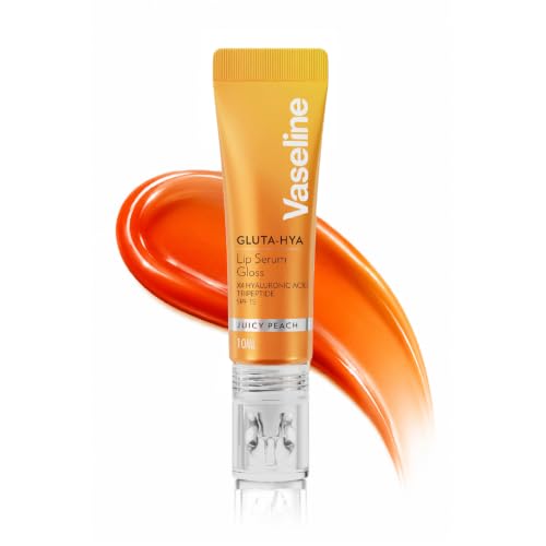 Image of Vaseline Gluta-Hya Juicy Peach Lip Gloss, Serum Lip Care with Hyaluronic Acid and GlutaGlow Technology, Tints, Plumps and Protects with SPF15 for Plumper Lips | 10 ml