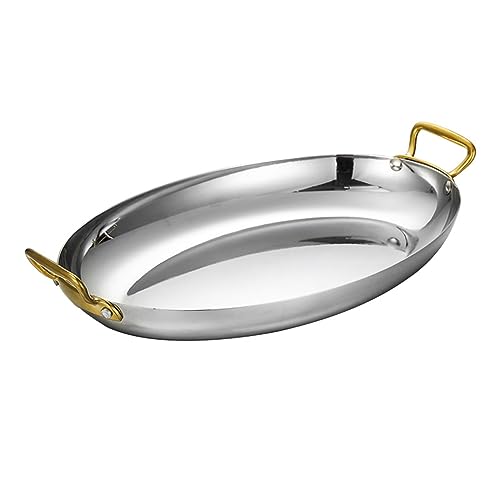 JYBNBBE Paellera española Ovalada con Asas remachadas Dobles, Antiadherente, sin Revestimiento, Ideal para hogares y restaurantes, Color Plateado, Platos de 40 cm,Silver-30cm