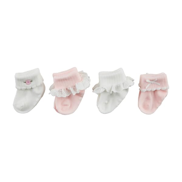 Mud Pie Children's Pink Foldover Sock Set; 0-6M