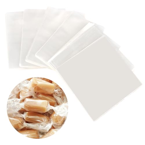 DIYASY 600 Pcs Candy Wrappers for Caramels Clear Cellophane Wrapper Xmas Nonstick Chocolate Wrapping Wax Paper Sweets Holiday Baking Packaging 5 x 5