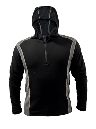 FR Hoodies for Men Flame-Resistant (FR) Mid-Weight Hooded Stretch 1/4 Zip Pullover Mens Sweatshirt Black and Grey Hoodies