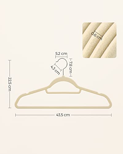 Miniatura 7 de SONGMICS Percha de Terciopelo, Juego de 20, Antideslizantes, con Barra Corbata y Gancho Giratorio 360°, 0,6 cm Espesor, Ahorra Espacio, 43,5 cm Largo, para Abrigo Pantalón, Beige CRF020M20