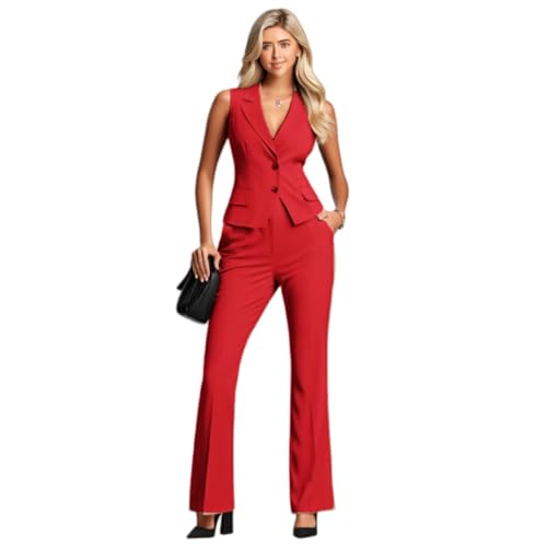 Summer Womens Vest and Pants Suits Set 2 Piece Sleeveless Tuxedos Blazer Outfits Business Wedding Work - Main Image