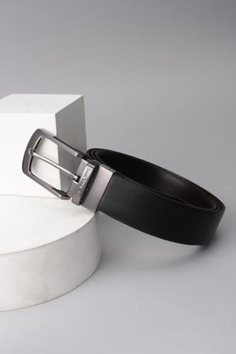Image of Louis Philippe Men's 100% Italian Leather Brush Nickel Buckle Formal Reversible Belt